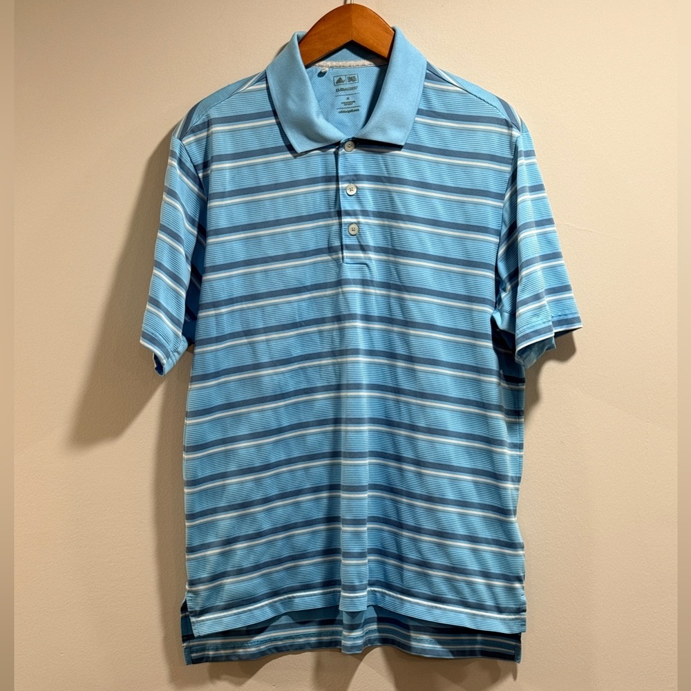 adidas Men's Sky Blue Striped Clima Cool Golf Polo Shirt Size‎ M